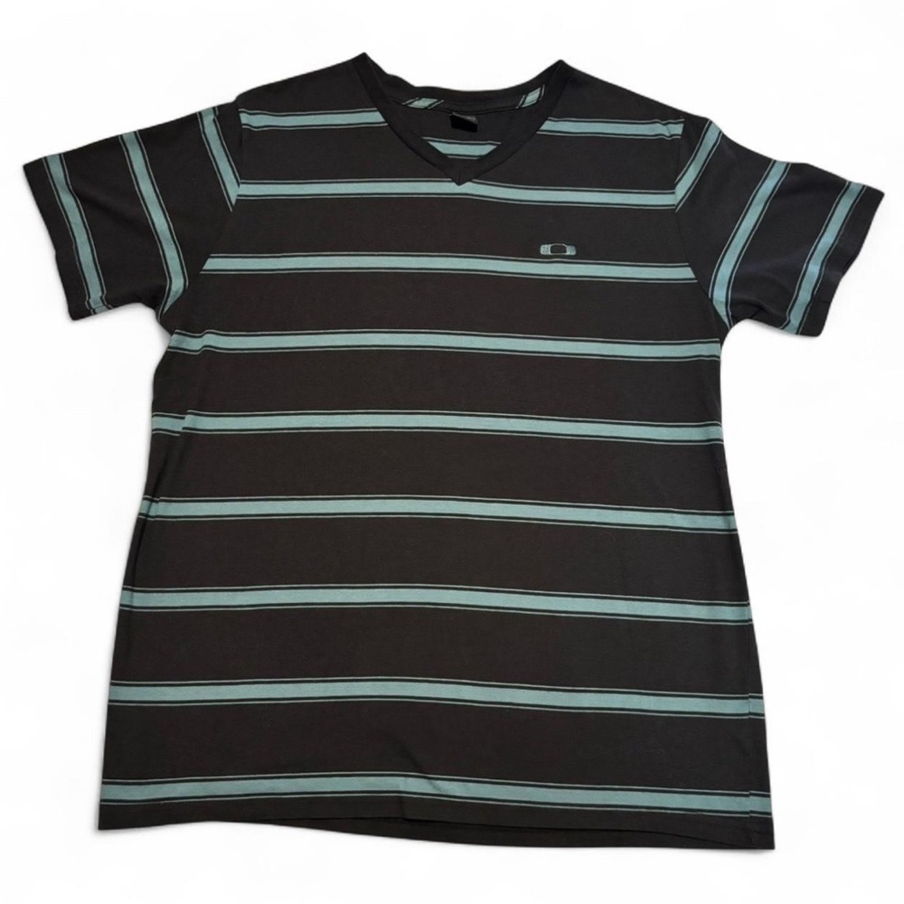 Oakley Men's T Shirt XL V Neck Green Black Stripe